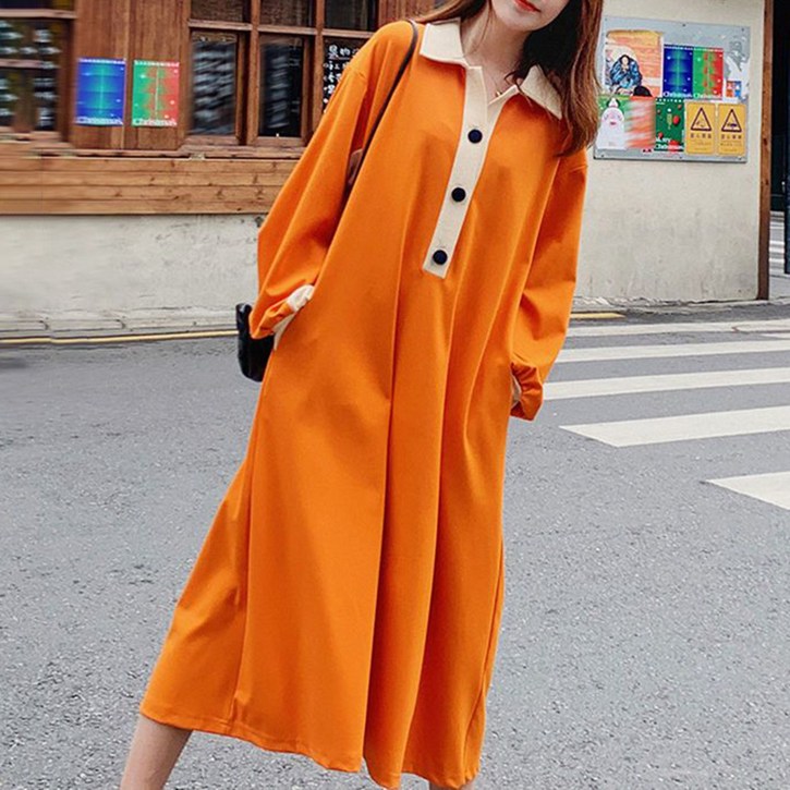 ORZQU 여성 가을 빅사이즈 원피스 루즈핏 캐주얼 일자 원피스