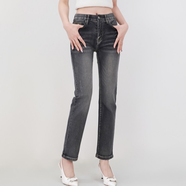 리치블랑 여성 올스판 허리밴딩 슬림 일자 마법 청바지 (2단기장)