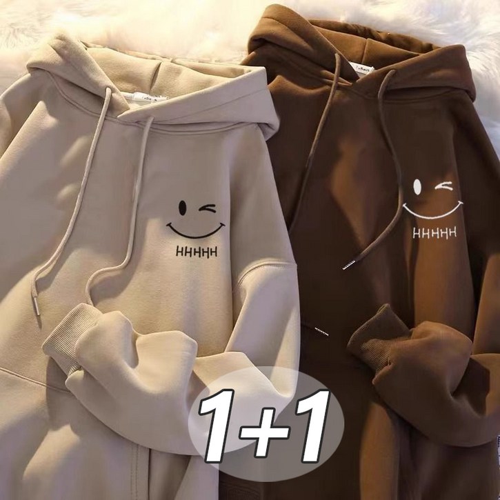 11 남녀 기모 후드티 스마일 오버핏맨투맨 가을겨울 도톰 커플맨투맨 티셔츠 빅사이즈