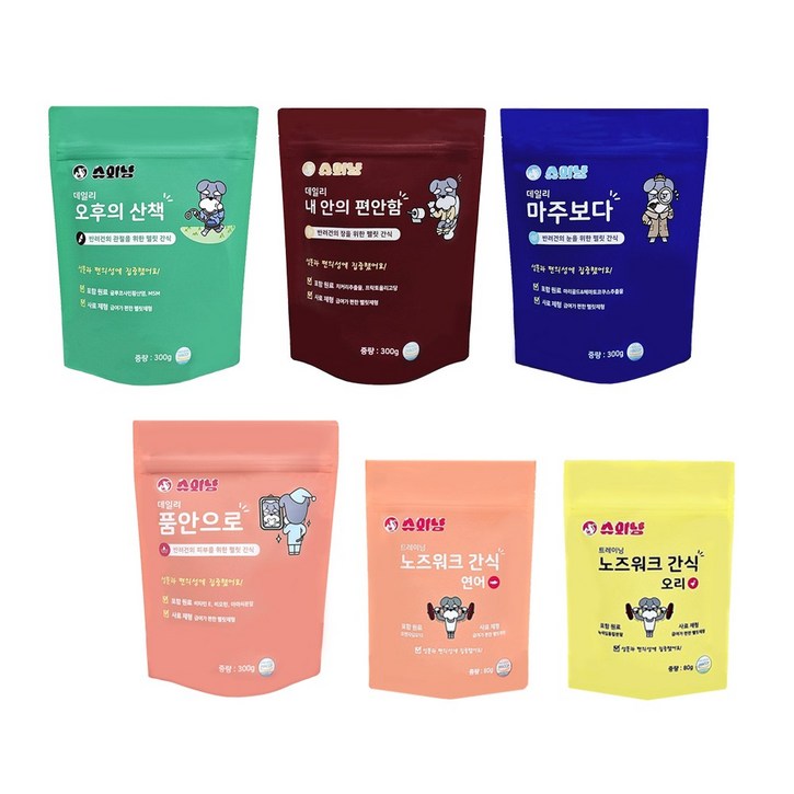 슈와냥 노즈워크 연어 80g1개노즈워크 오리 80g1개오후의 산책 300g1개내안의 편안함 300g1개마주보다 300g1개품안으로 300g1개 강아지영양제 강아지관절영양제, 6개