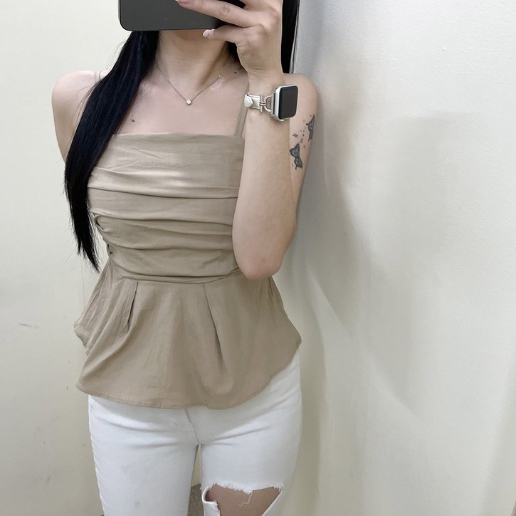 VANANA2 여성 페미닌 셔링 플레어 끈조절 나시 탑 4color VANANA2 여성 페미닌 셔링 플레어 끈조절 나시 탑 4color