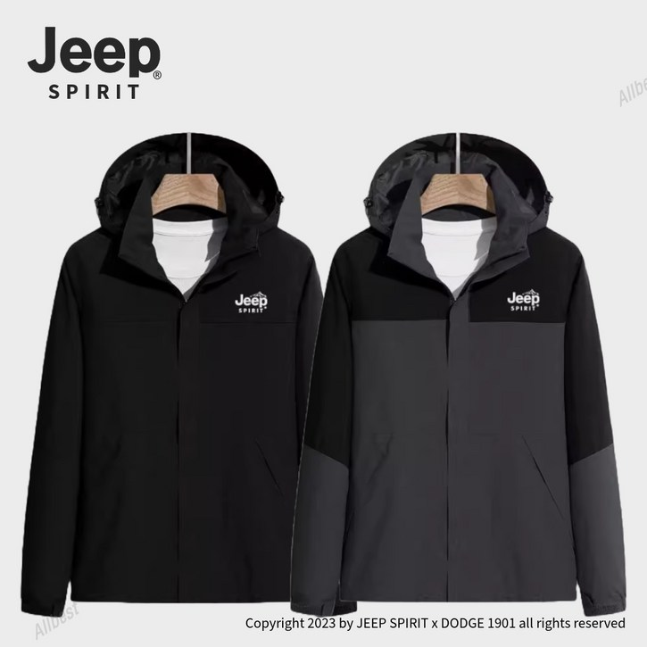 JEEP SPIRIT 지프 남자 여자 바람막이 모자 탈부착 자켓 후드 경량