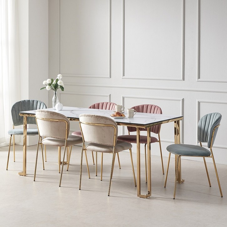 2개set 엘린까사 마리아 골드 벨벳 의자 식탁 카페 테이블 인테리어 디자인 1인 예쁜 의자 라운지체어 3color, 핑크+핑크 6