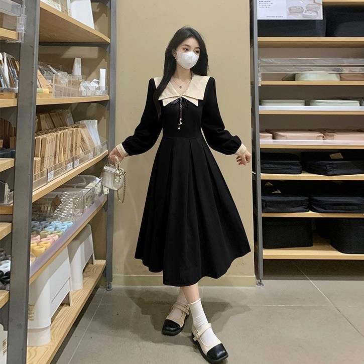 Novastar 여성 긴팔 원피스 빅사이즈 오피스 정장 루즈핏 허리끈 하객룩