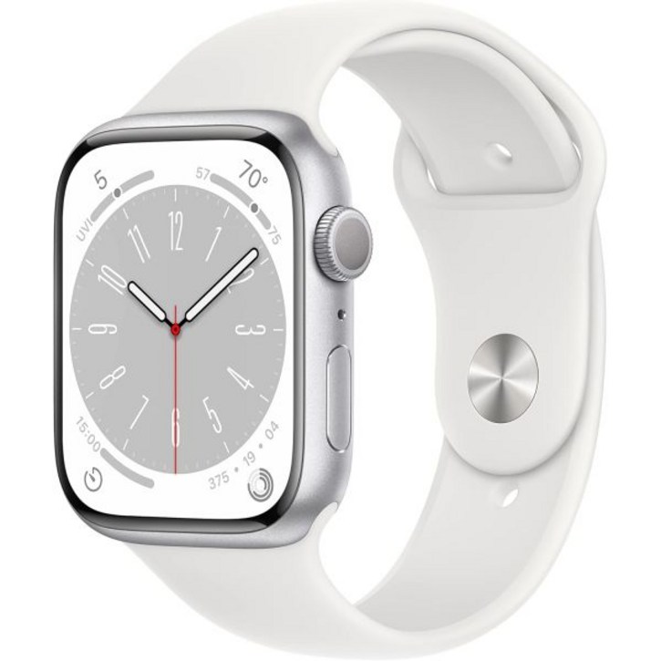 Apple Watch 시리즈 8 GPS 45mm - 흰색 스포츠 밴드가 있는 실버 알루미늄 케이스 SM갱신