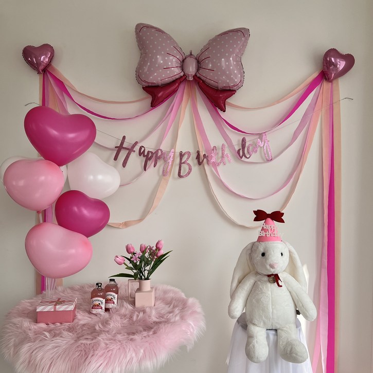 하피블리 핑크 하트 풍선 여자 생일 파티 용품 세트, 생일파티핑크 하피블리 핑크 하트 풍선 여자 생일 파티 용품 세트, 생일파티핑크