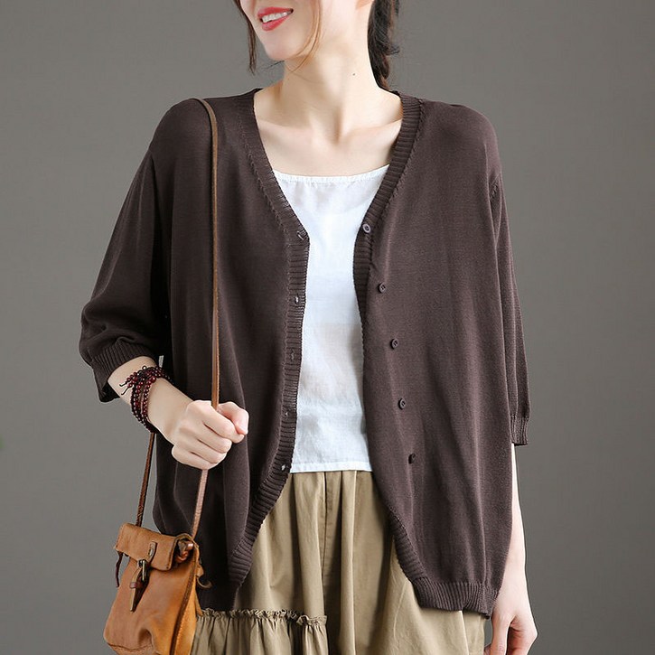 S-3XL 7부소매 니트가디건 루즈핏 시원한 니트코트 에어컨 니트 스웨터 배기핏 가디건