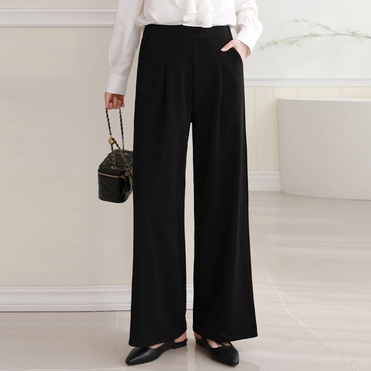 유야 여성 국산 뒷밴딩 스판 핀턱 와이드 일자 슬랙스 바지 FPN0550 봄 가을