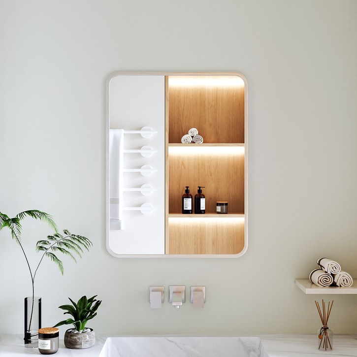 뷰티피크 라운드형 벽거울 화장대거울 욕실거울 강화안전유리, 실버45cm