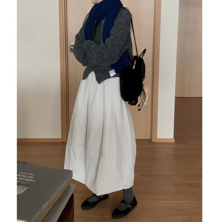 R73 패딩 절개스커트 밴딩 플레어 롱스커트 벌룬 겨울 따뜻한