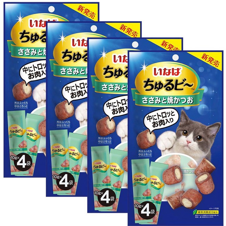 이나바 챠오 츄르비 4종 콤보세트, 40g, 4개, 닭가슴살 + 구운가다랑어