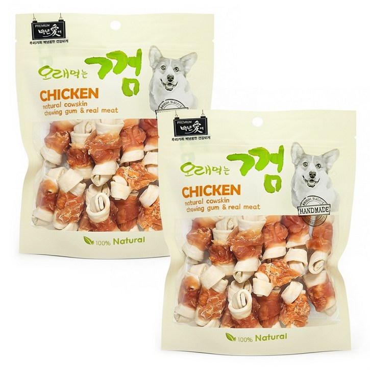 백년애 고기가 2배 이상 말린 오래먹는 강아지껌, 닭고기 소형, 250g, 2개