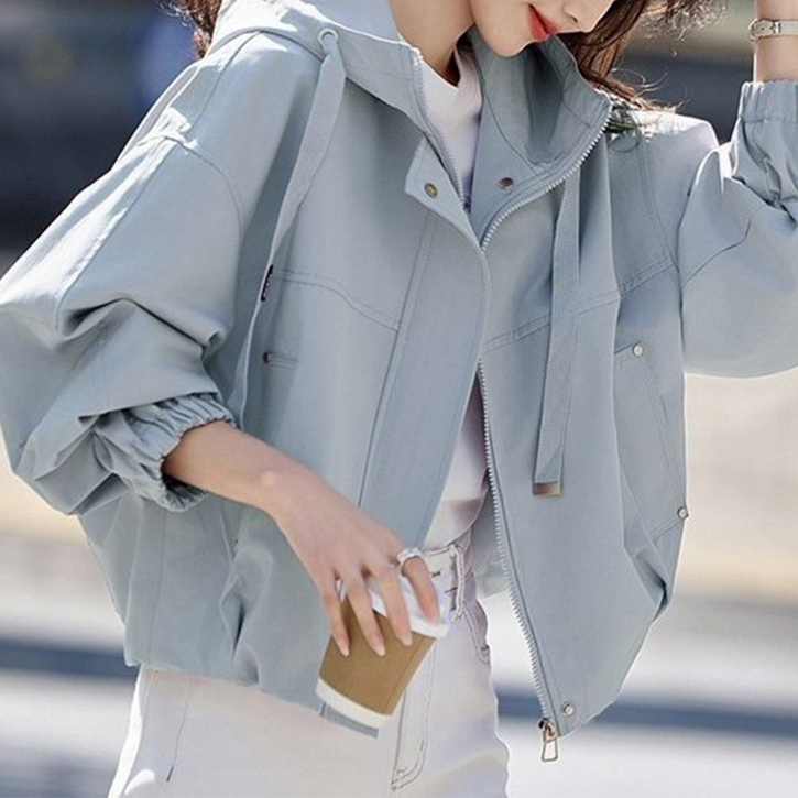 VVRR 여성 숏 후드 끈 지퍼 루즈핏 캐주얼 자켓 상의 B0082706