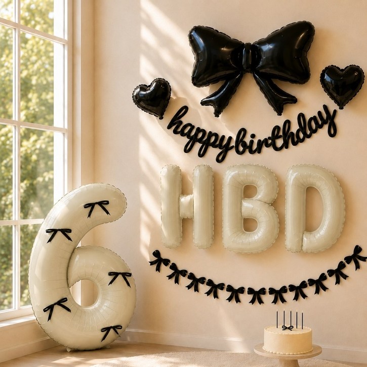 이벤트홀릭 리본 생일파티 풍선 가랜드 대형 숫자풍선 장식 세트