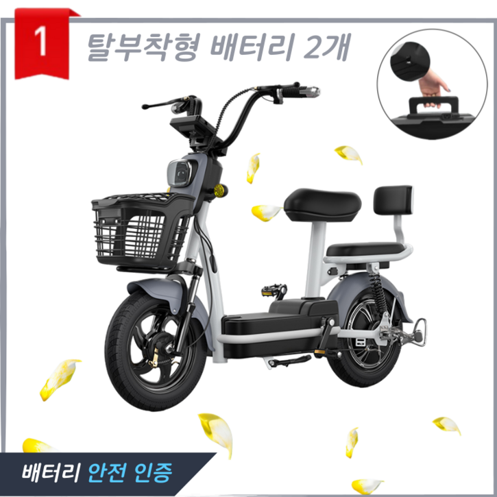 전기 스쿠터 전동 자전거 배터리 분리형 48V 2인용 출퇴근 배달 SBINO 2, 그레이