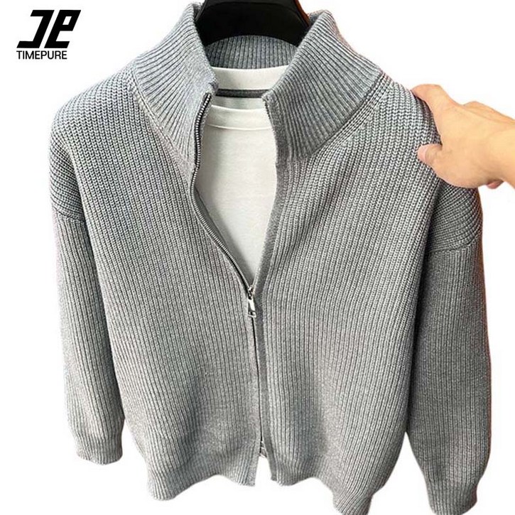 타임퓨어 남성 투웨이 가디건 집업 니트 자켓 캐주얼 데일리 도톰한 봄 가을 겨울 루즈핏 스웨터 코트