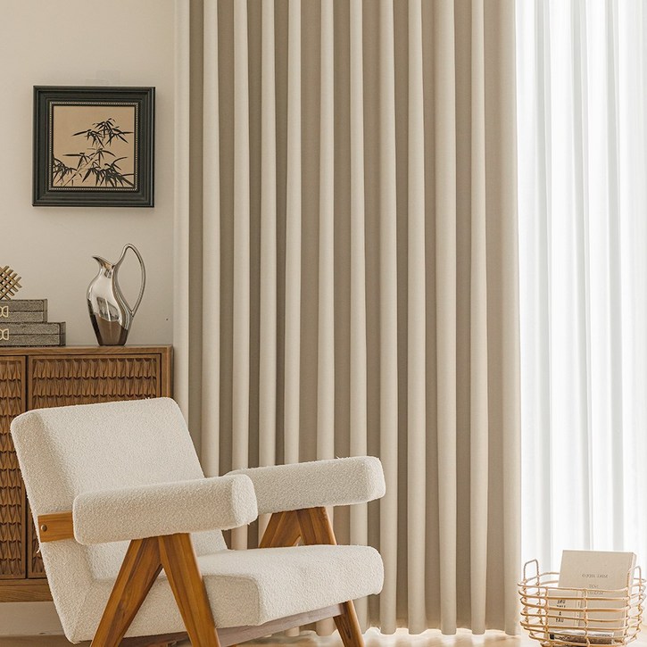 커튼킹 포근한 셰닐 쉐우도암막커튼 거실커텐 호텔식나비주름암막커튼 핀형 창문커튼 2p 일반커튼레일