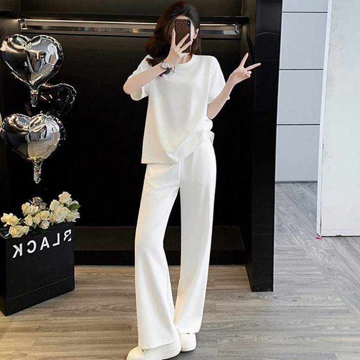 AOKADA 여성 오버핏 반팔 티셔츠 팬츠 트레이닝복 세트 여름 투피스