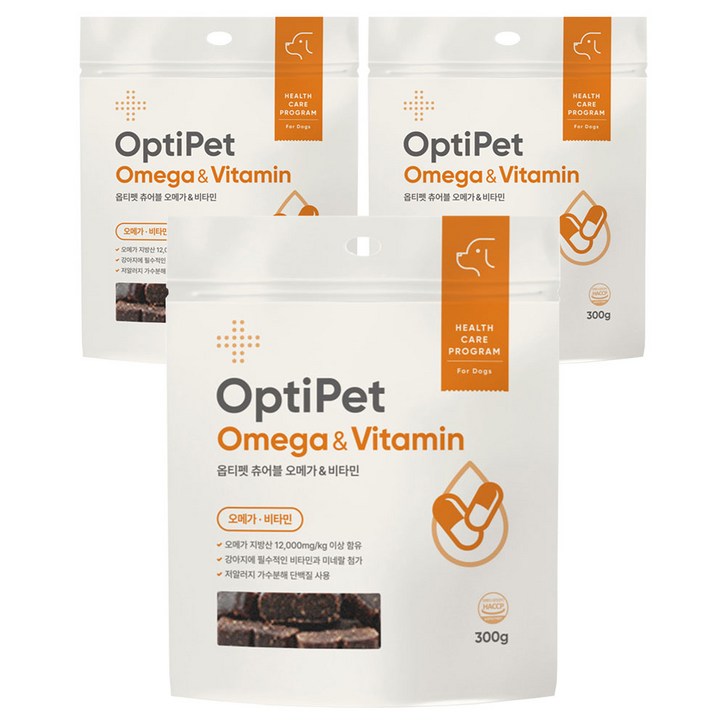 옵티펫 강아지 츄어블 영양제, 60정, 오메가3, 3개