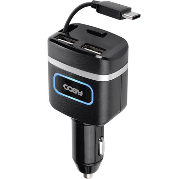 코시 QC3.0 USB 2포트 차량용 자동감김 급속 충전기 타입C, CGR3247AT, 블랙 - 쇼핑뉴스