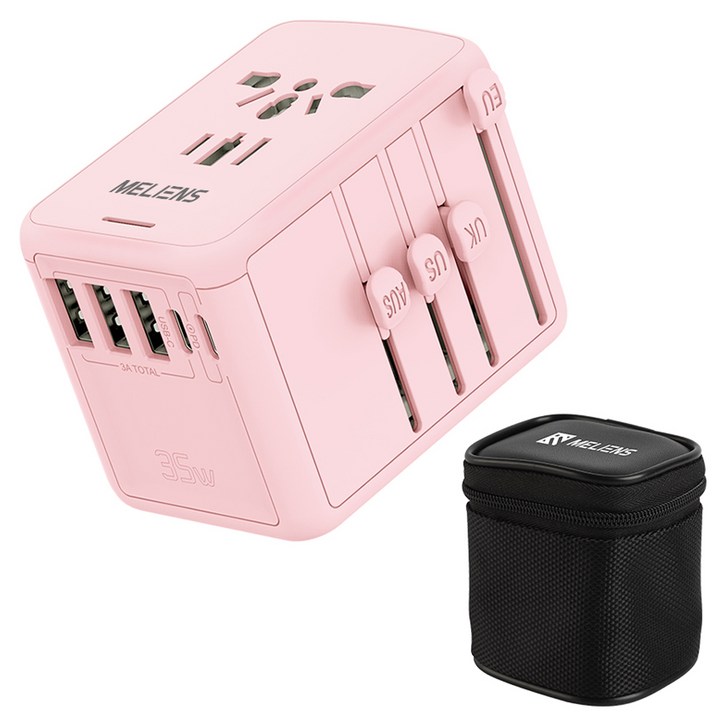 멜리언스 해외여행용 멀티 어댑터 핑크 MLOL1  전용 케이스, 1개