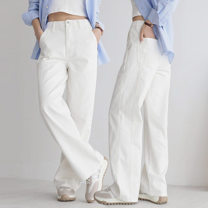 앤드스타일 여성용 숏기본롱 기장 딱맞진 No.8 트윌코튼 절개 인밴딩 와이드 팬츠 264397