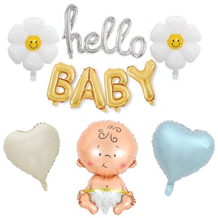 지에이엠 안녕 아가야 젠더리빌 데이지 하트 베이비 샤워 풍선 세트, 1세트, 남아세트