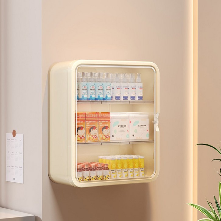 HK.sell 비긴 먼지 차단 부착식 상비약 정리 선반 화이트