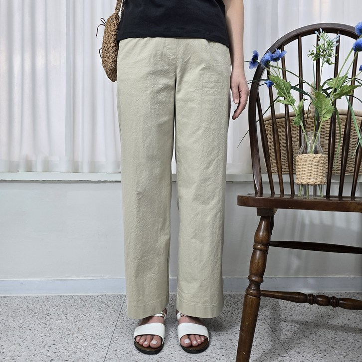 모드엣 여름 면스판 여성바지 DK통 와이드팬츠 워싱면 밴딩바지