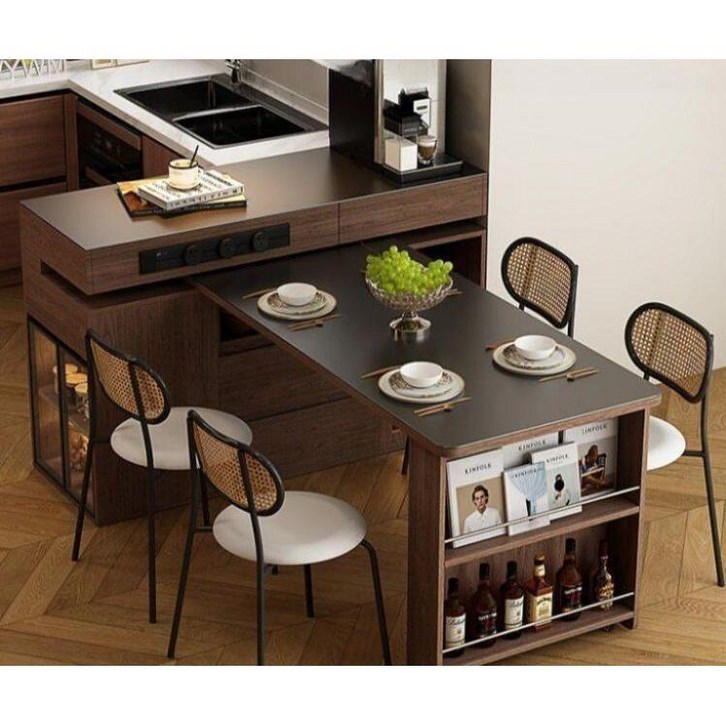 OBLY 확장형 수납장 주방 가구 수납식탁, 우드3 아일랜드1m식탁1.6m