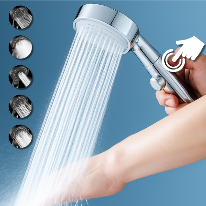 하루살림 샤워맛집 명품수압 5단 샤워기 헤드, 실버, 1개
