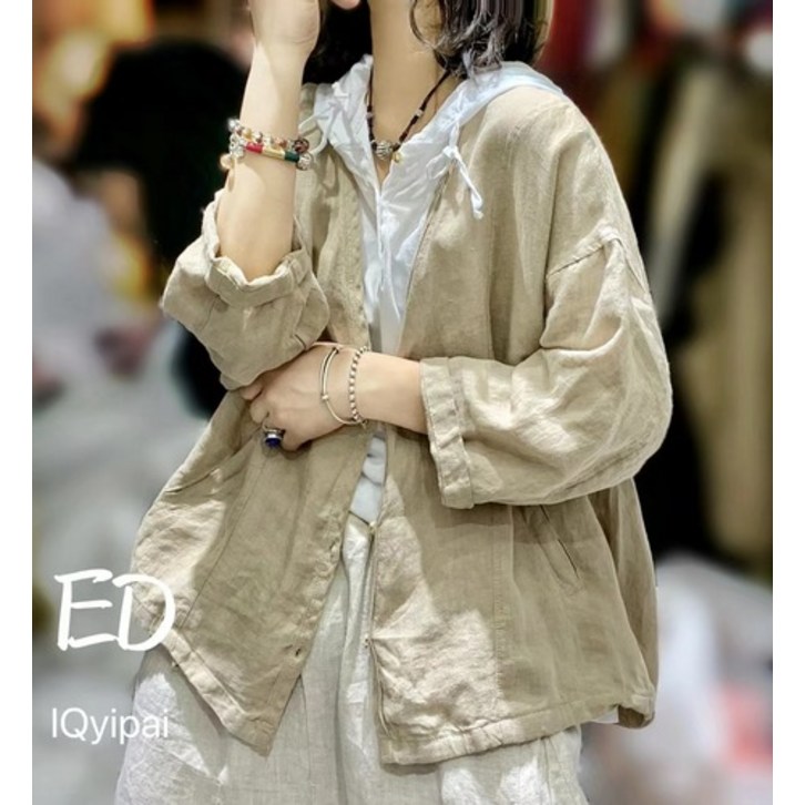 하마마스 간절기 브이넥 린넨자켓 루즈핏 미시옷 3672