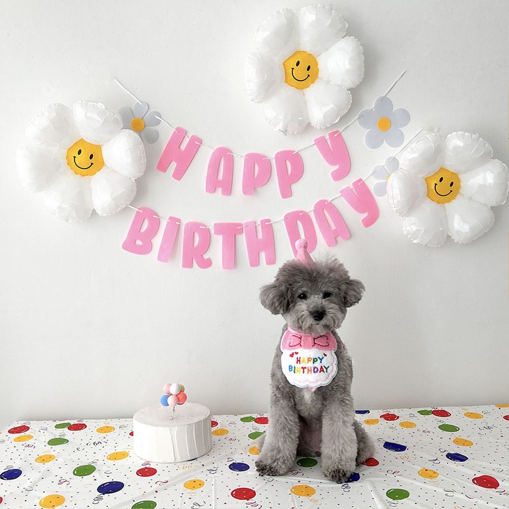 하피블리 강아지 생일파티 세트, 생일 가랜드 핑크
