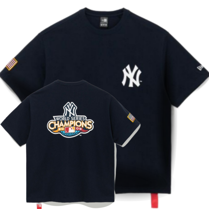국내매장판 뉴에라 25SS 반팔 티셔츠 MLB 뉴욕 양키스 월드시리즈 챔피언 다크 블루