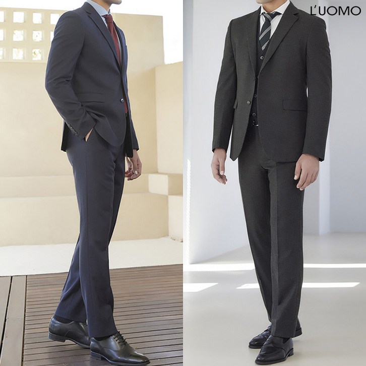 워모 11 FW울 혼방 스트레치 정장수트 네이비그레이 두벌세트