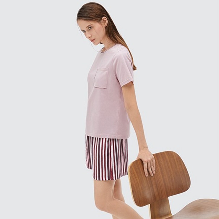 오오아 블록 스트라이프  숏슬리브숏팬츠 세트 여