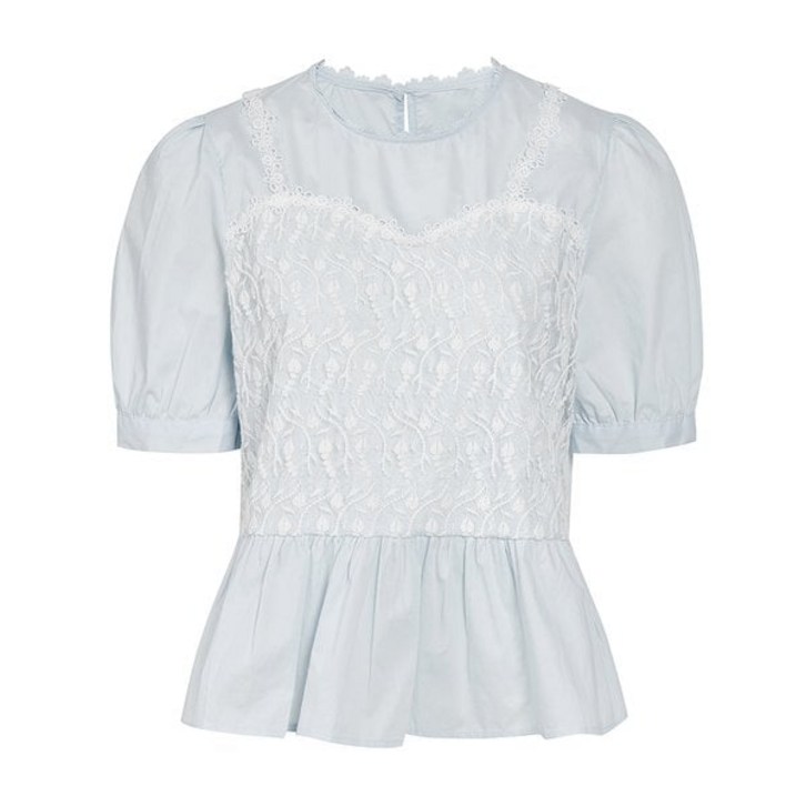 백화점 정품  JJ지고트 레이스 뷔스티에 배색 플레어 라인 블라우스 GR5N0BL581