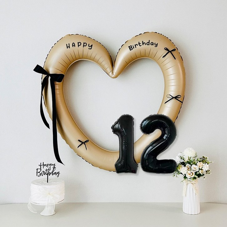 연지마켓 생일 이벤트 하트프레임풍선 블랙 숫자 생일파티 용품 세트 자유레터링
