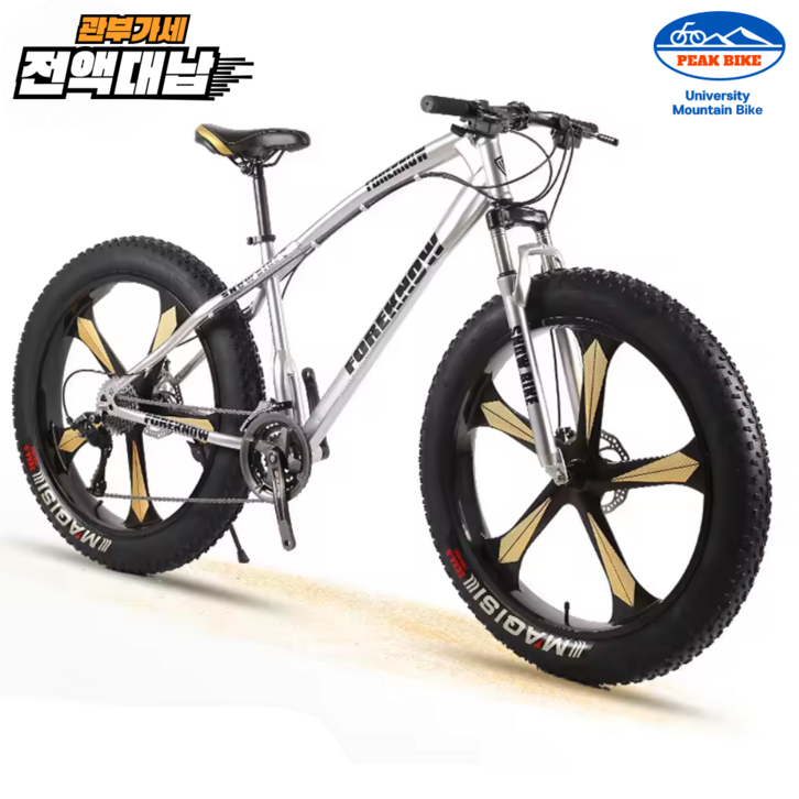 PEAK 팻바이크 풀샥 산악 자전거 MTB 광폭 타이어, 실버 26인치, 1개 PEAK 팻바이크 풀샥 산악 자전거 MTB 광폭 타이어, 실버 26인치, 1개