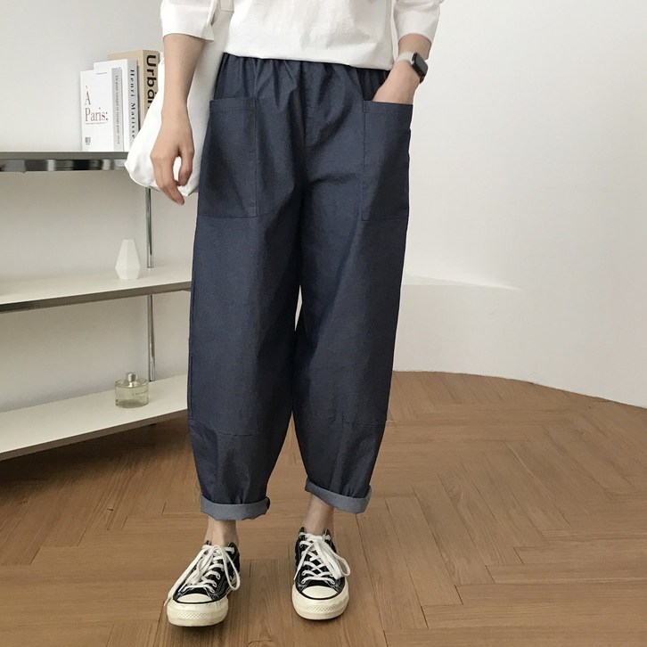 black powder 더블 포켓 배기 바지 밴딩 빅사이즈 시원한 팬츠 여성용