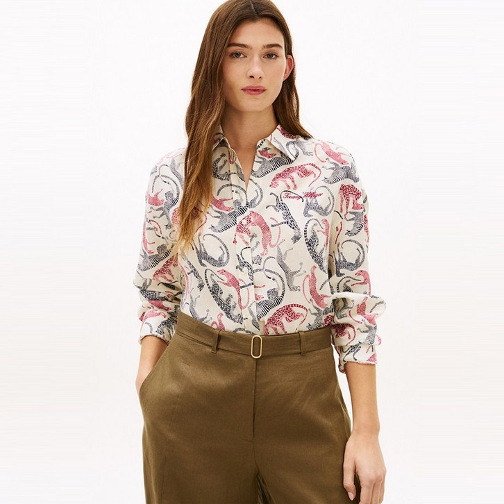 타미힐피거 레오파드 프린트 린넨 셔츠 T22G3WSH085WT10F6