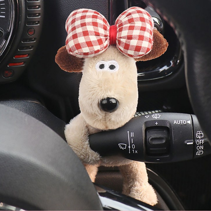 차량용 깜박이 강아지 인형 방향지시등 인형 7가지 종류, 1개, 체크리본