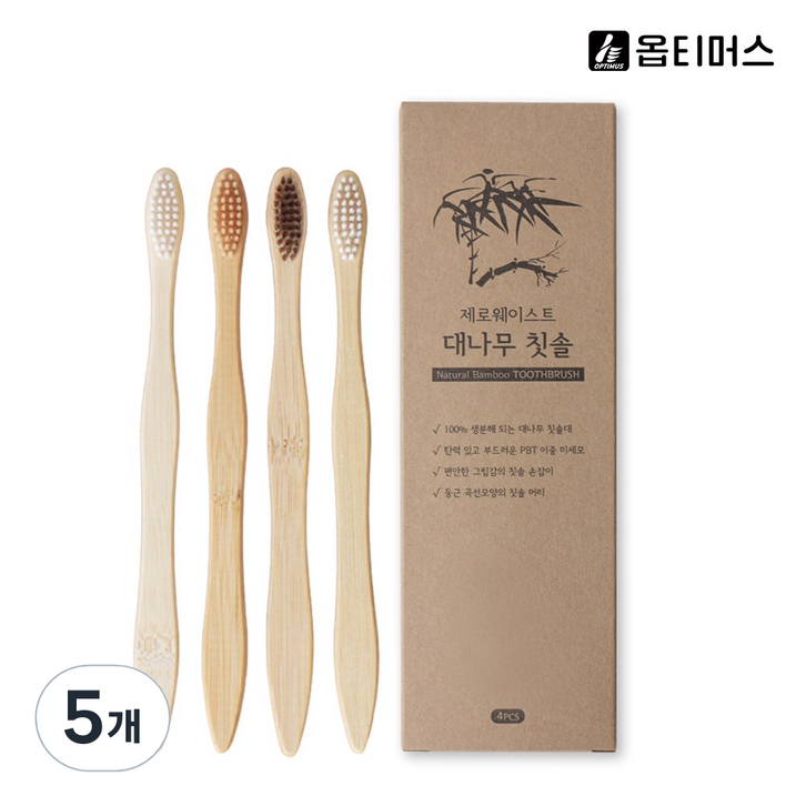 옵티머스 부드러운 대나무 칫솔, 5개, 4개입