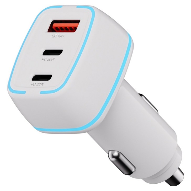 뉴클 PD 50W 3포트 차량용 시거잭 C타입 USB타입 고속 충전기, NCCC2C1U11TD, 화이트