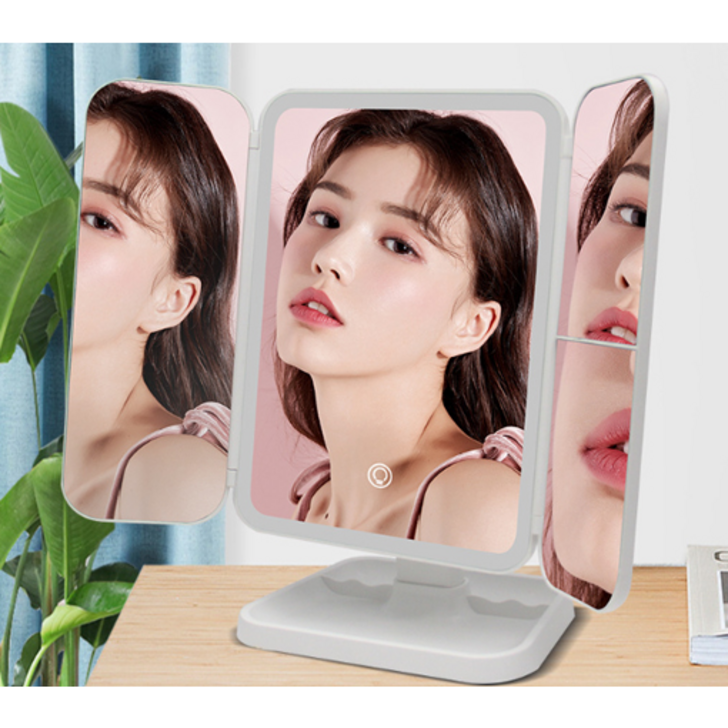 나쥬랑 LED 탁상 거울 접이식 화장 접이식 거울 메이크업 무선 조명