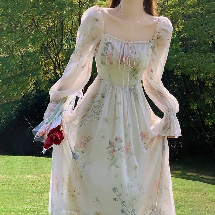 POMTOR 봄 여름원피스 하객룩 쉬폰원피스 롱 원피스 여성 원피스