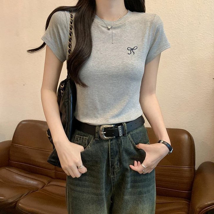 EGMI 여성 고품질 슬림 예쁜 핏 반팔 티셔츠
