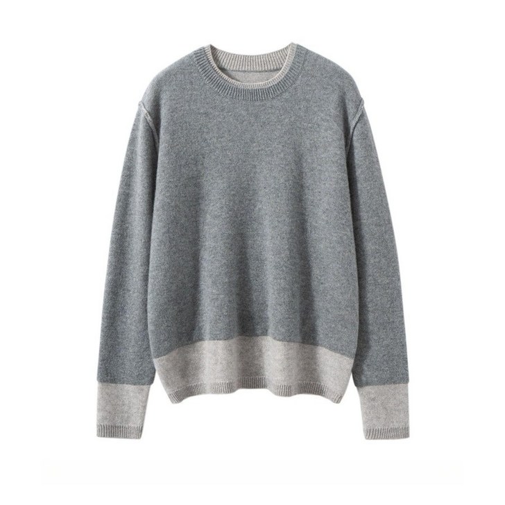 YD WORKS 명품 신상 천연 캐시미어 100 배색 트리밍 라운드 넥 여성 가을 겨울 유럽풍 이탈리안 감성 북유럽 럭셔리 스타일