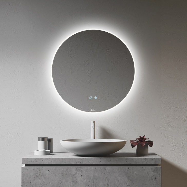 모카바스 화장대거울 욕실 인테리어 선반 스마트 살균미러 LED 원형 조명 거울, 단품