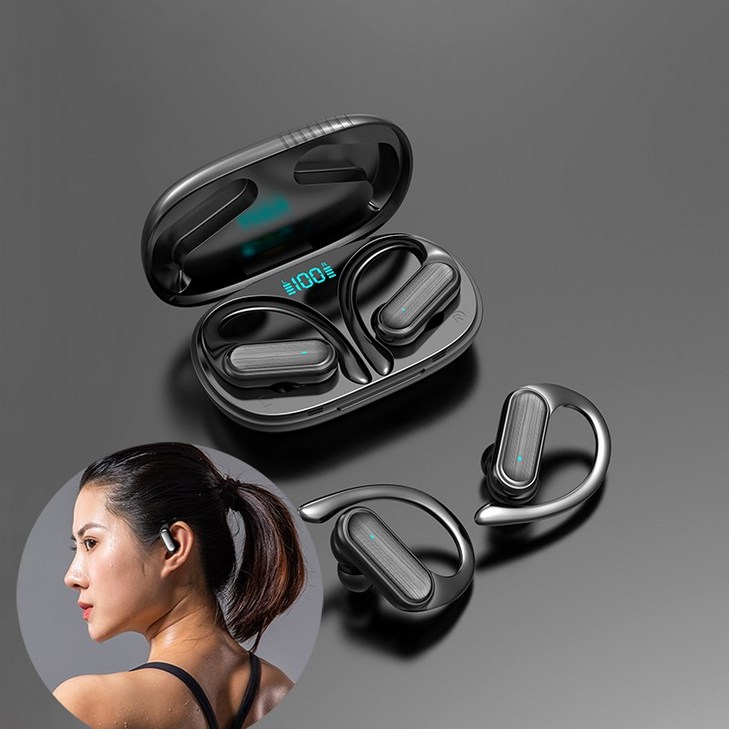 ELSECHO 귀걸이형 무선 블루투스 이어폰 스포츠 노이즈 캔슬링 헤드폰 남은 전력 표시